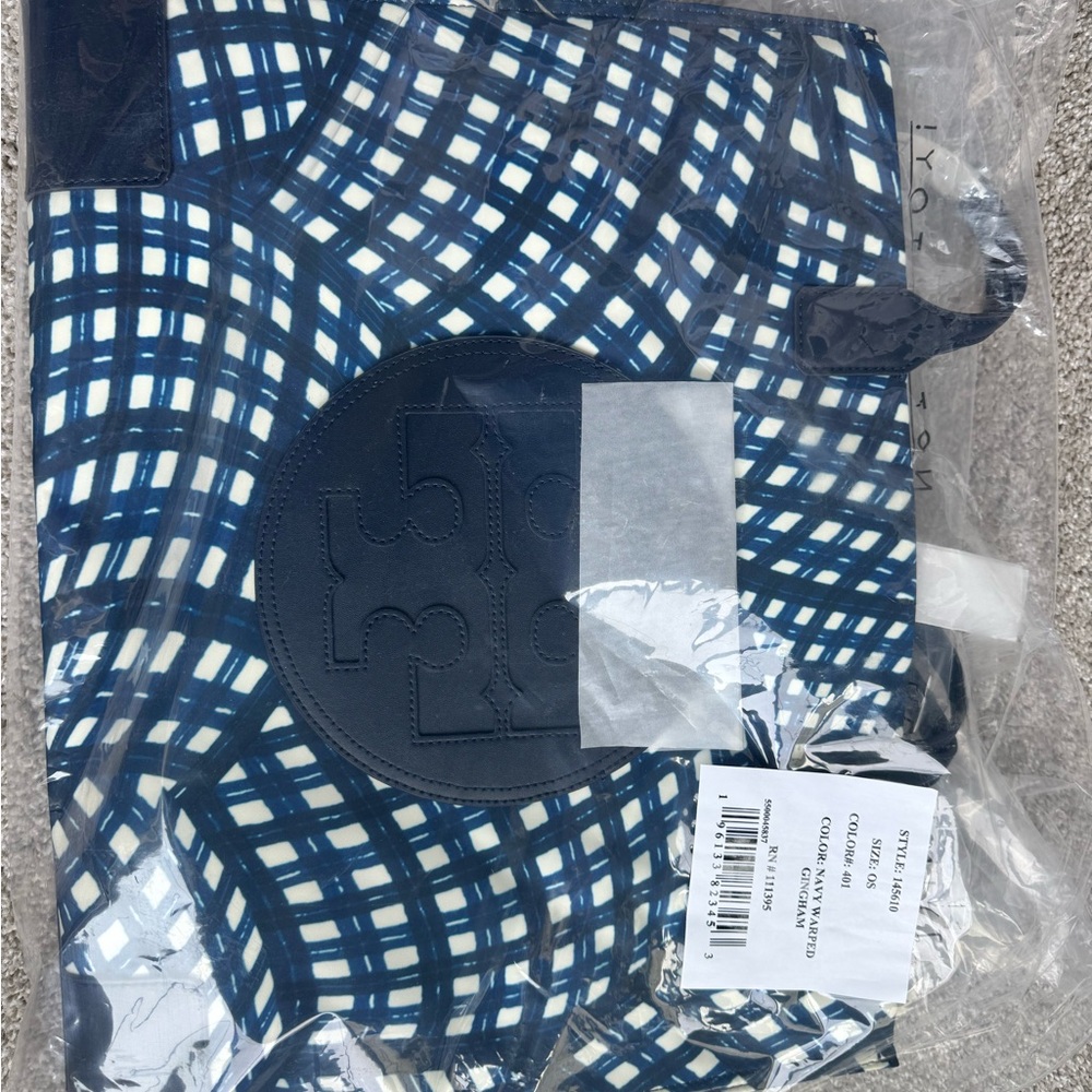 Tory Burch Navy and White Checkered Tote NWT